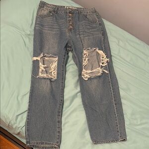 Distressed Blue Jeans with Buttons
